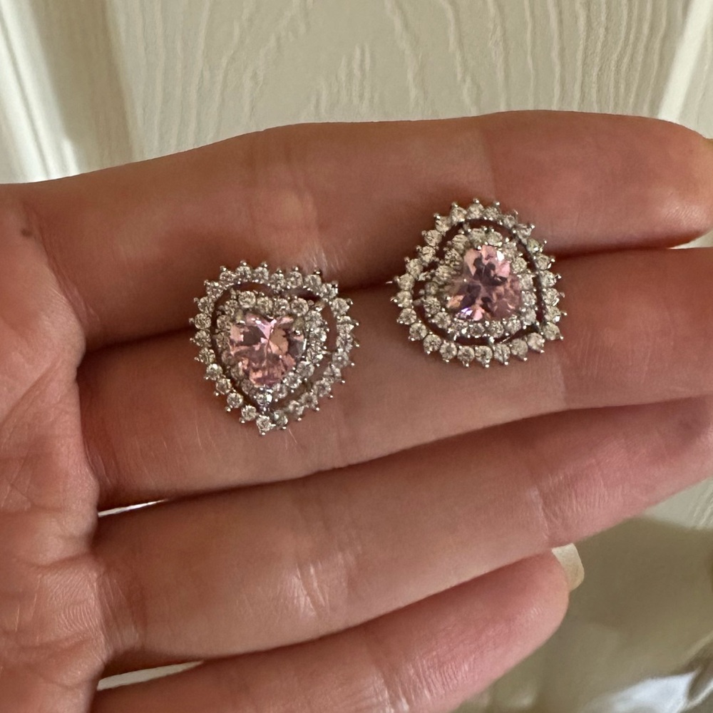 Elegant Pink and Silver Stud Earrings